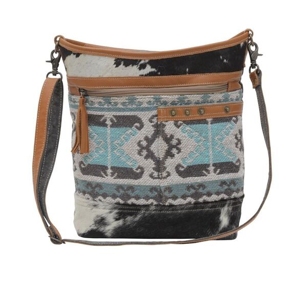 Myra Bag Handmade Isabela Fiori Shoulder Bag Upcycled Canvas & Cowhide Leather - Picture 7 of 9